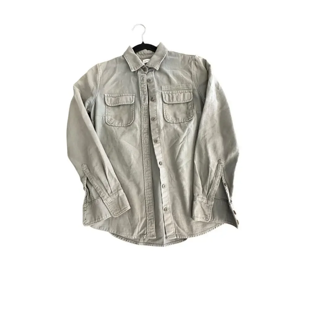 J. Crew Women's Green Military Army Cotton Chest Pockets Button Up Top Size